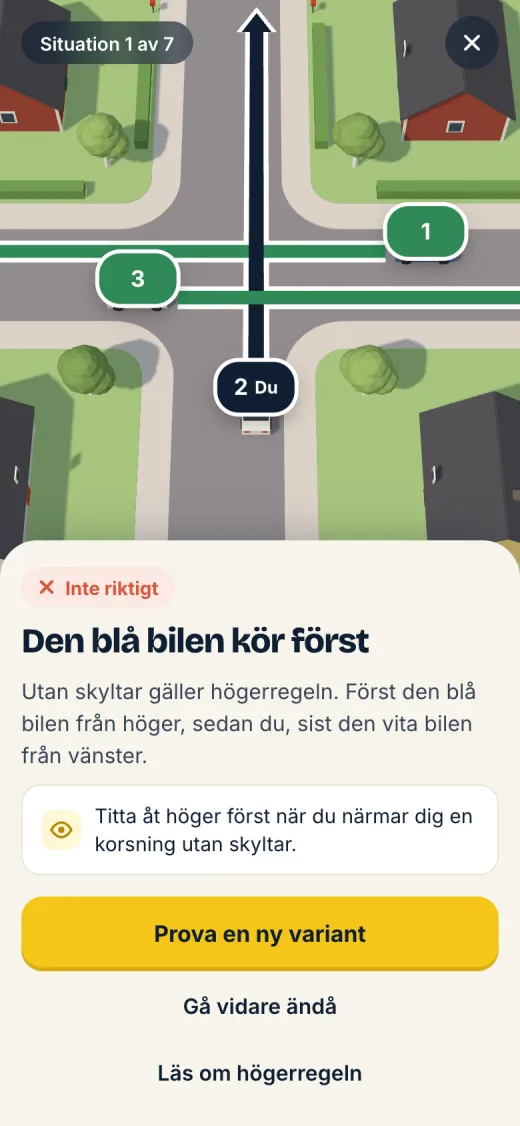 Korsningen ovanifrån med pilar och siffror i rätt ordning